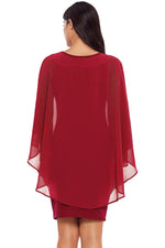 Wine Slinky Sexy Gauze Cape Mini Dress