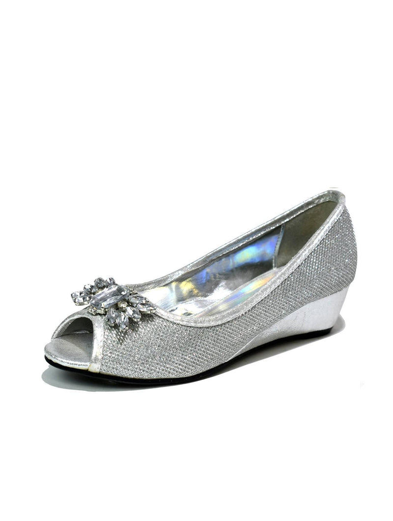 Silver Crystal Wedge Slip On Silver