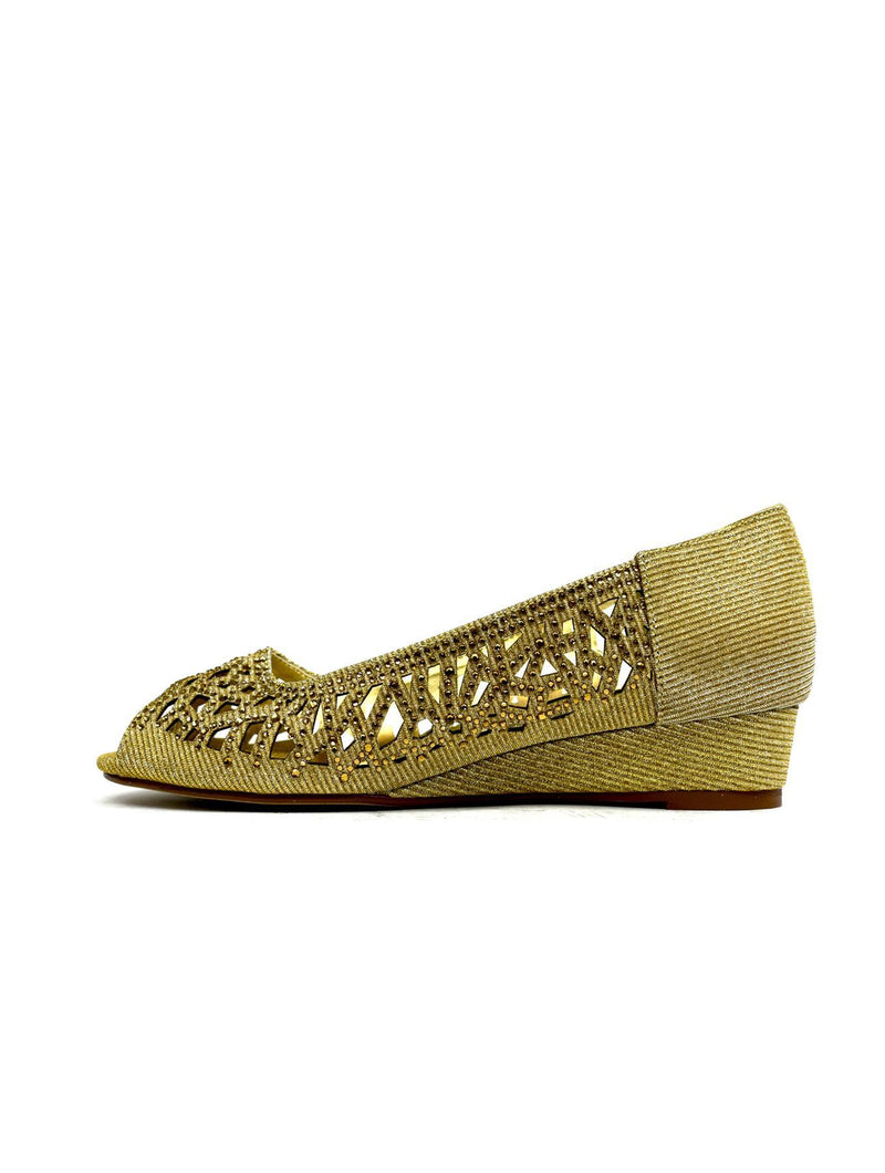 Indi Low Wedge Perforated Sandal Gold