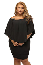 Plus Size Multiple Dressing Layered Black Mini Poncho Dress