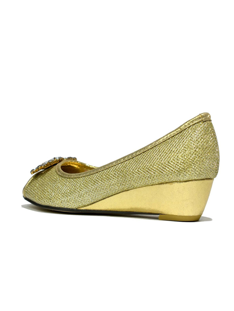Silver Crystal Wedge Slip On Gold