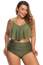 Green Allure Juniors Plus Size Laser Cut Flounce Swimwear