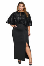 Black Sequin Cape Plus Size Maxi Dress