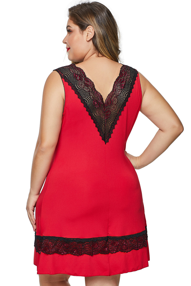 Red Plus Size Babydoll with Lace Detail