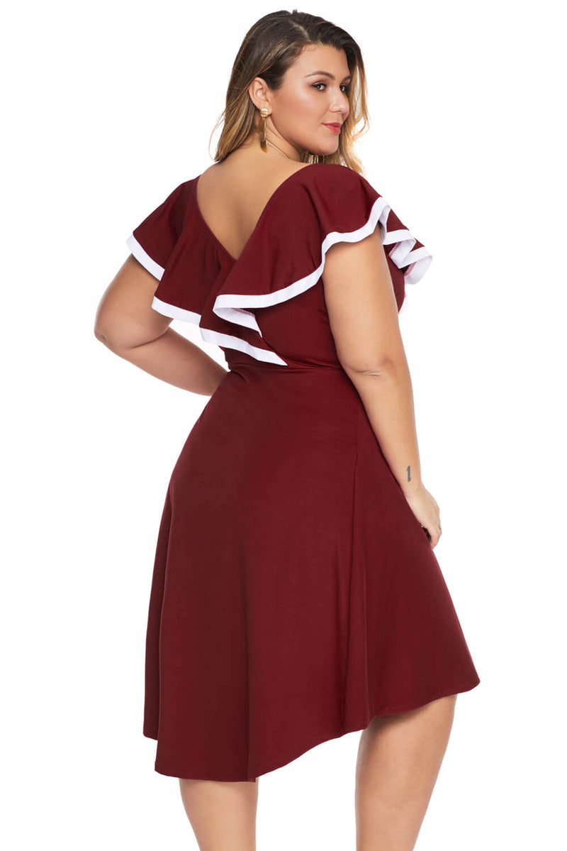 Red Frill Dip Hem Plus Size Dress