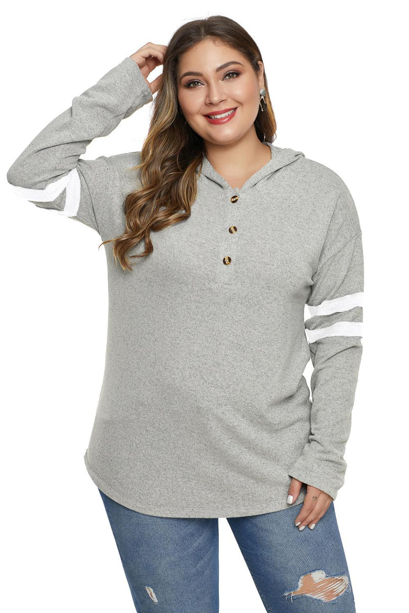 Gray Plus Size Long Sleeve Pullover Hoodie