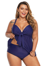 Navy Halter Plus Size Swimdress with Panty