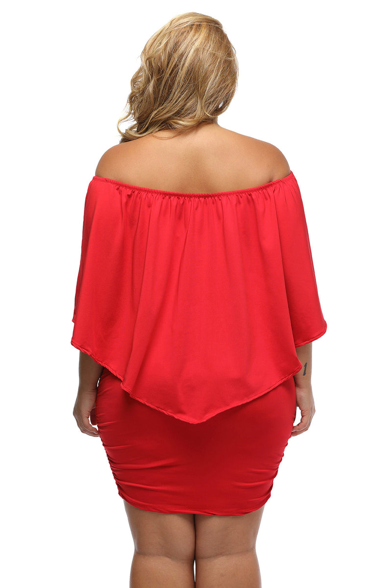 Plus Size Multiple Dressing Layered Red Mini Poncho Dress