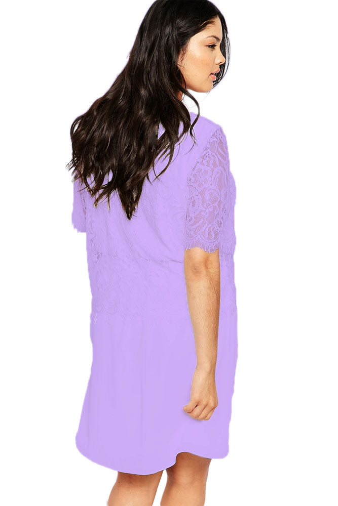 Lilac Eyelash Lace Overlay Chiffon Swing Dress