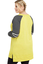 Yellow Charcoal Plus Size Long Sleeve Football Tunic