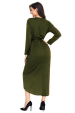 Olive Tulip Faux Wrap Sash Tie Jersey Dress