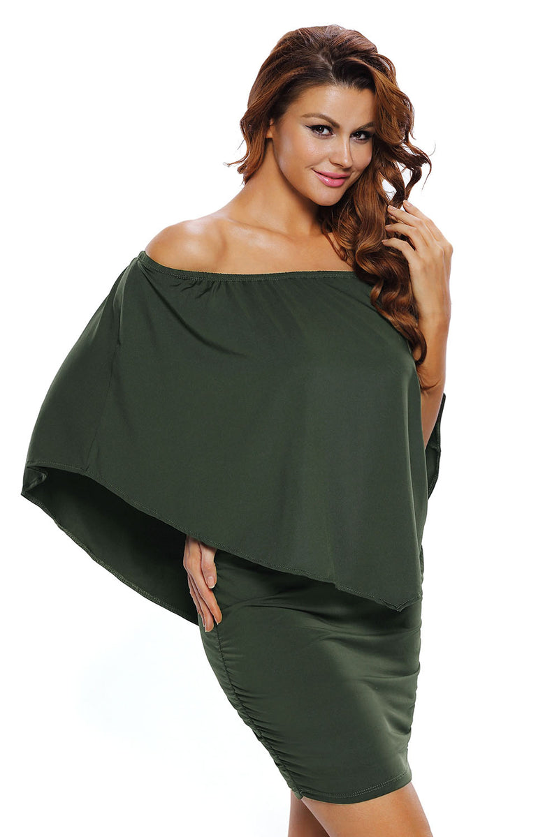 Plus Size Multiple Dressing Layered Army Green Mini Poncho Dress