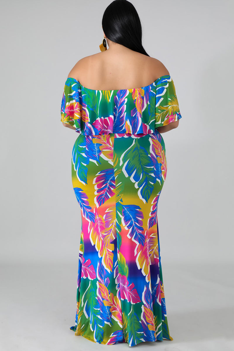 Plus Size Tropical Palms Mermaid Dress