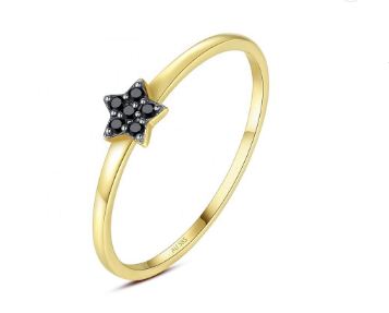 14k Yellow Gold Black Weddng Bands Ring for Women