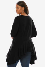 Black Long Sleeve Frill Hemline Plus Size Tunic