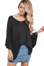 Black V Neck Ruffle Sleeve Oversize Top