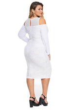 White Cold Shoulder Mesh Yoke Plus Size Dress