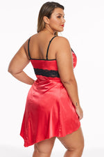 Red Lace V Neckline Plus Size Babydoll