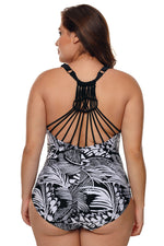 Black & White Palm Print Plus Size Maillot