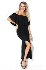 Black Flounce Off Shoulder Maxi Jersey Dress