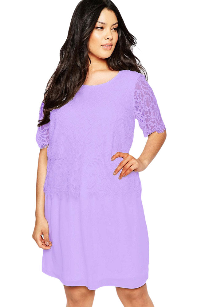 Lilac Eyelash Lace Overlay Chiffon Swing Dress