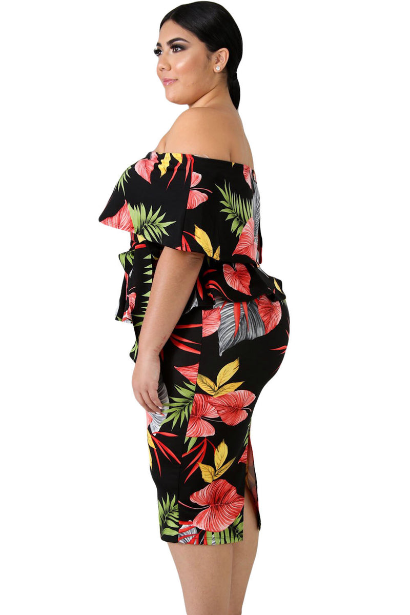 Tropical Print Plus Size Dress