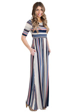 Muted Multicolor Striped Half Sleeve Casual Maxi Dress