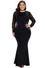 Black Lace and Knit Plus Size A-line Gown