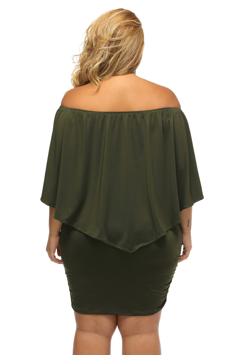 Plus Size Multiple Dressing Layered Army Green Mini Poncho Dress