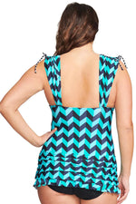 Green Plus Size Grecian Skater Ruched Tankini