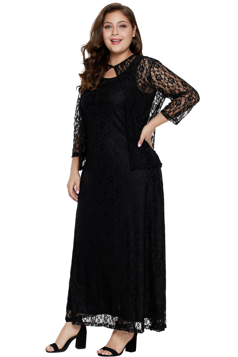 Black Nadia Plus Size Lace Dress