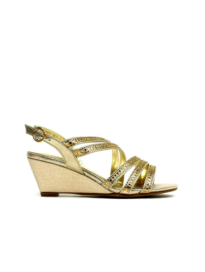 Multi-Strap Evening Wedge Gold