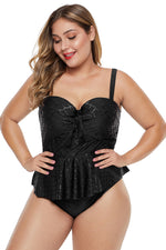 Black Plus Size Halter Neck Peplum Tankini