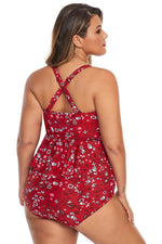 Red Print Moulded Cups Peplum Plus Size Bikini