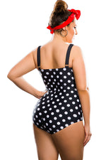 Black White Polka Dot Plus Size One-Piece Swimsuit