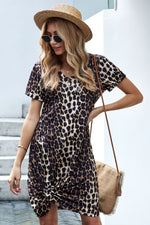 Leopard Print Short Sleeve Side Knot T-shirt Dress