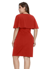 Orange Button Front Capelet Sheath Plus Size Dress