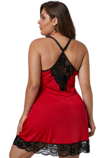 Red Venecia Chemise with Lace Trim