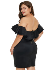 Black Layered Ruffle Off Shoulder Plus Size Dress