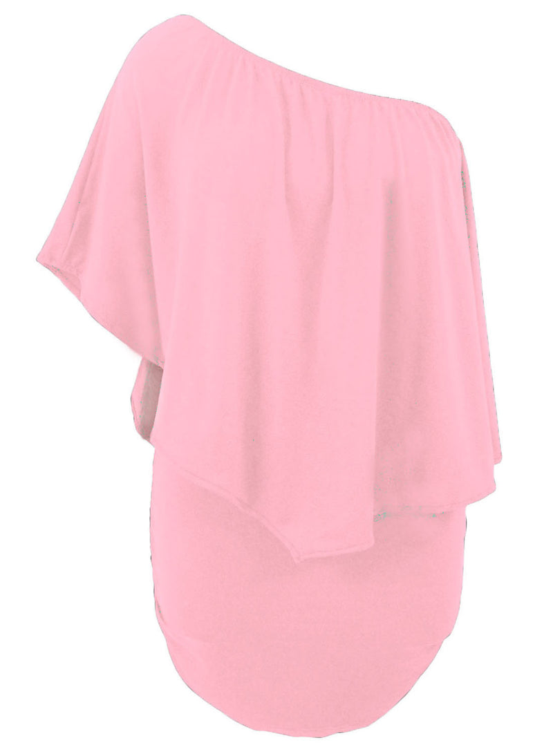 Plus Size Multiple Dressing Layered Pink Mini Poncho Dress