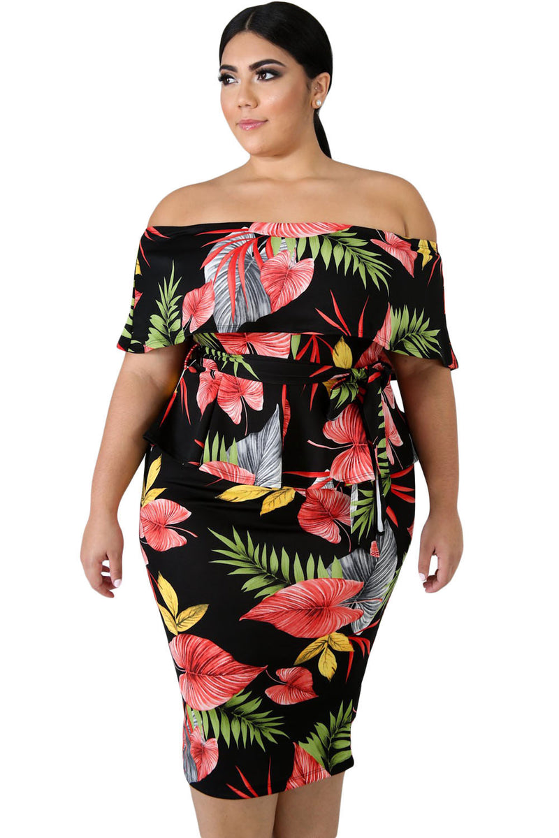 Tropical Print Plus Size Dress