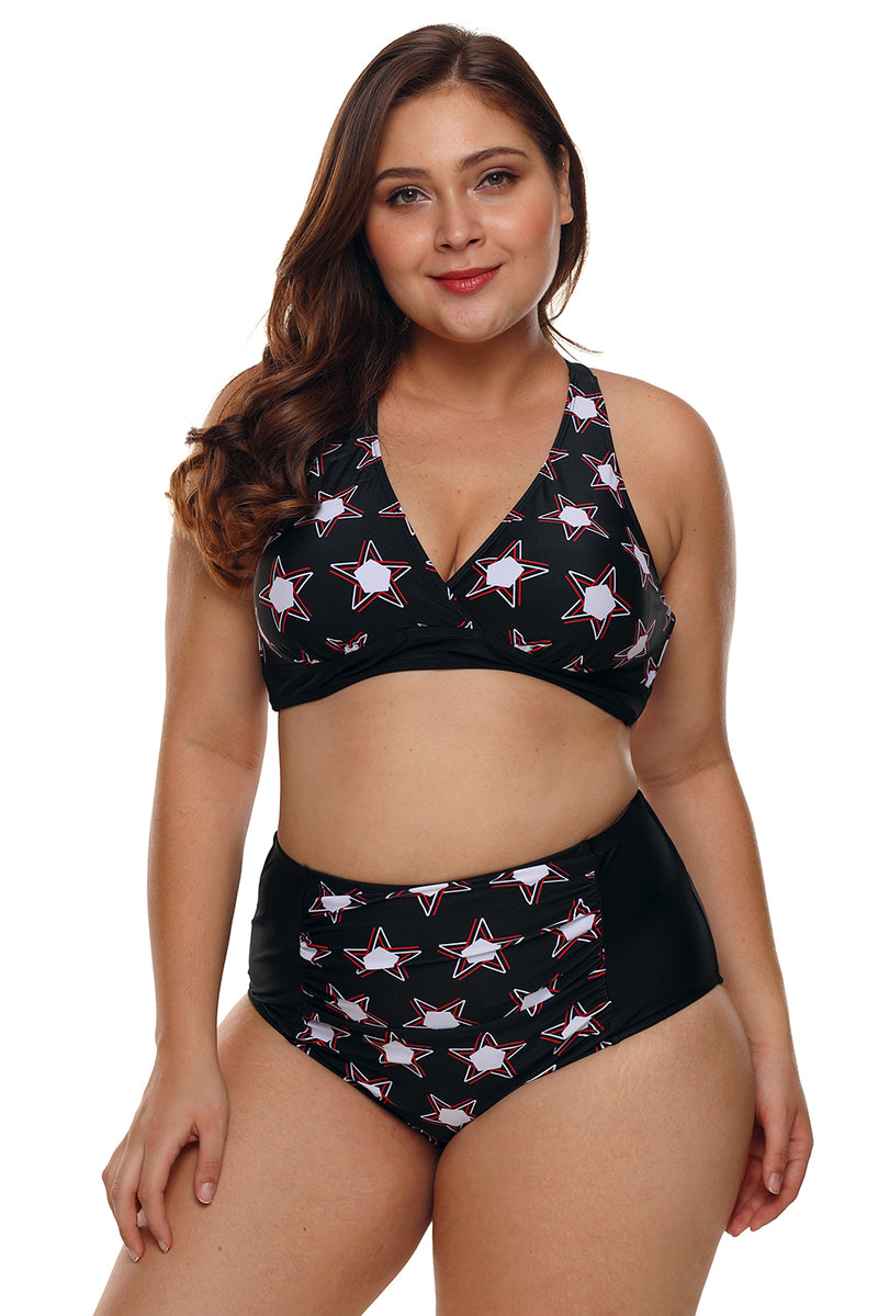 Black 2pcs Starry High Waisted Bathing Suit