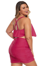 Red Strappy Ruffle Plus Size Two Piece Swimwear