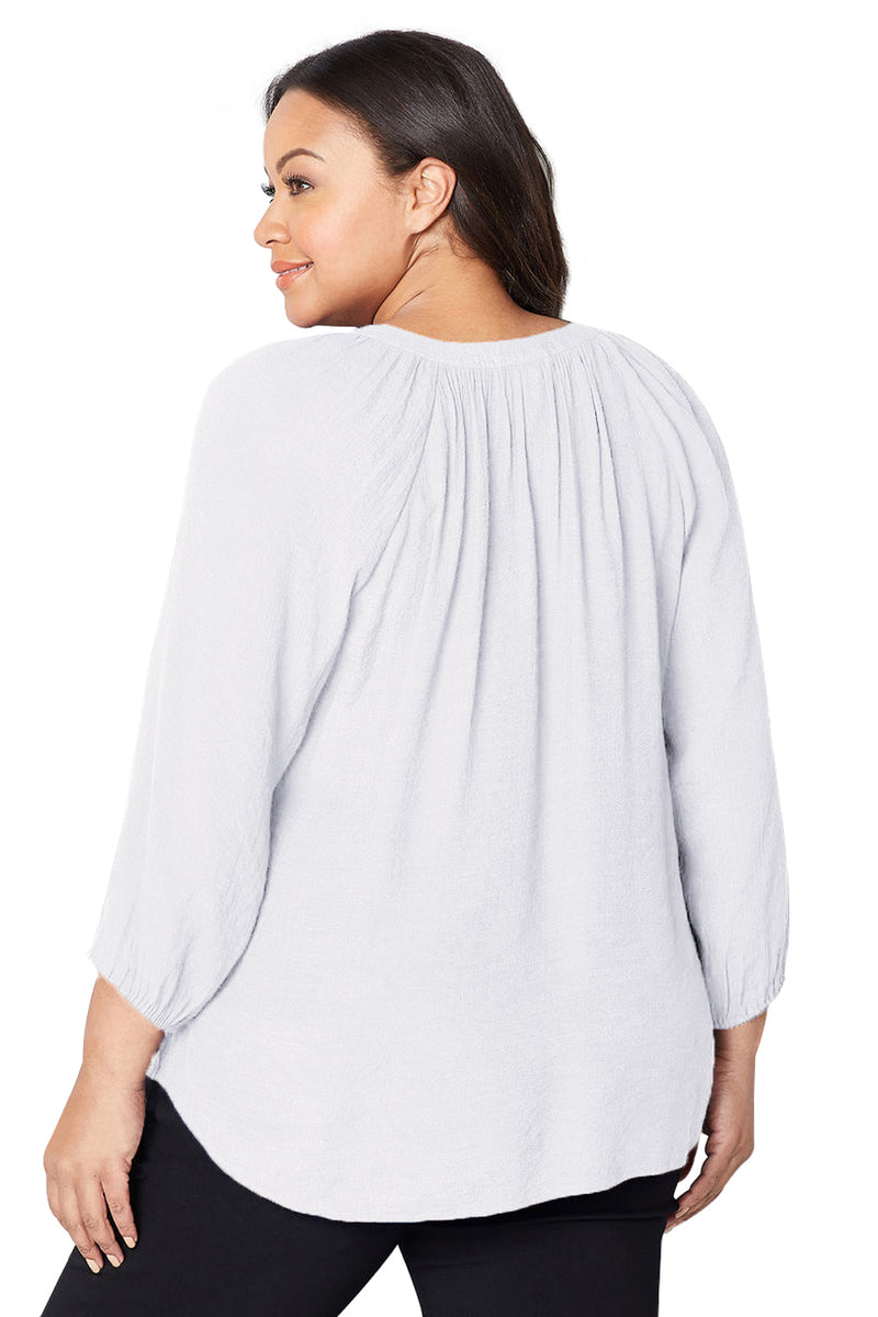 White Embroidered Stripe Plus Size Peasant Top