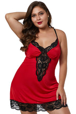 Red Venecia Chemise with Lace Trim