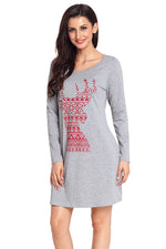 Geometric Snowflake Reindeer Grey Christmas T-shirt Dress