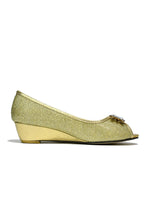 Silver Crystal Wedge Slip On Gold