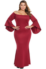 Red Plus Size Off Shoulder Flare Sleeve Maxi Dress