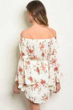 Ivory Floral Off Shoulder Dress