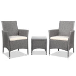 3 Piece Wicker Outdoor Chair Side Table Furniture Set - Grey